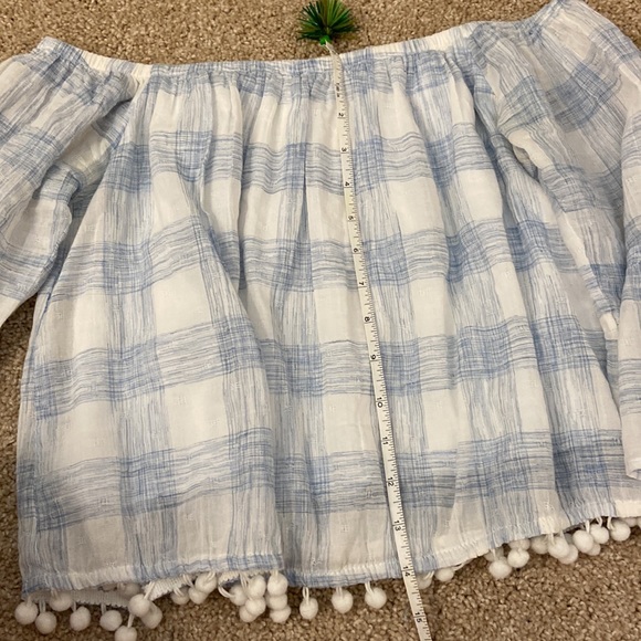 Abbeline Blue and White Checkered Off The Shoulder Top XS - Picture 11 of 13